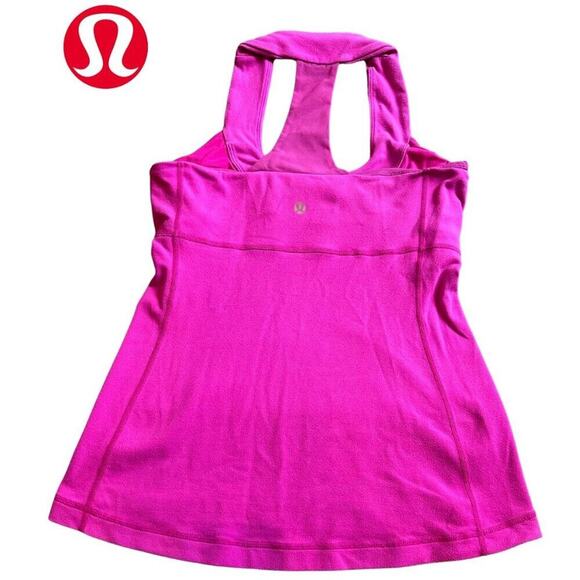 Lululemon Tank Top Magenta Scoop Mesh Racer T- Back Built in Shelf Bra | Size 6 - Picture 4 of 14